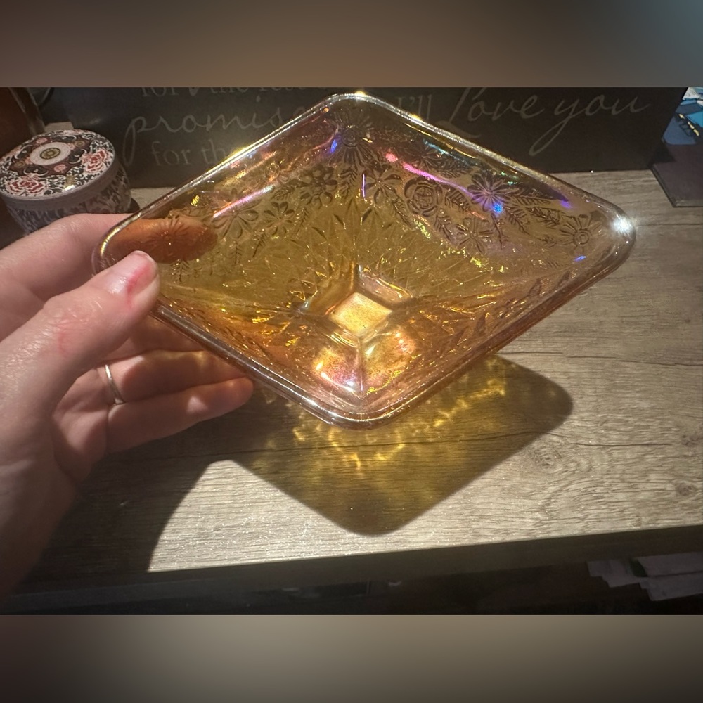 Beautiful Diamond Carnival Glass Compote